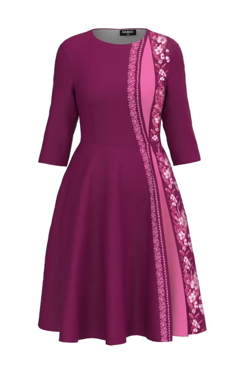 Rochie magenta eleganta clos cu sectiune in contrast flori de Iasomie