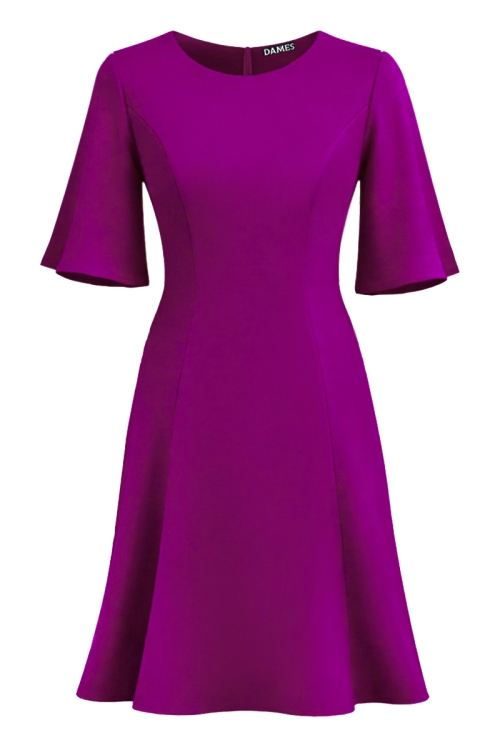 Rochie magenta in clini cu maneci clopot