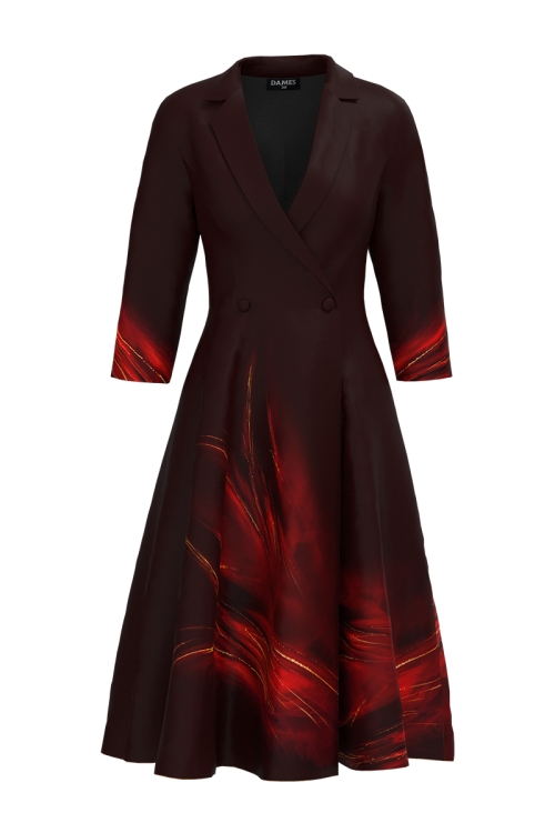 Rochie maro tip pardesiu petrecuta cu imprimeu abstract