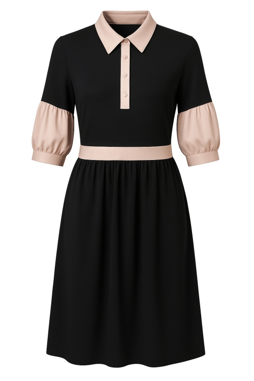 Rochie neagra din in cu detalii bej din vascoza