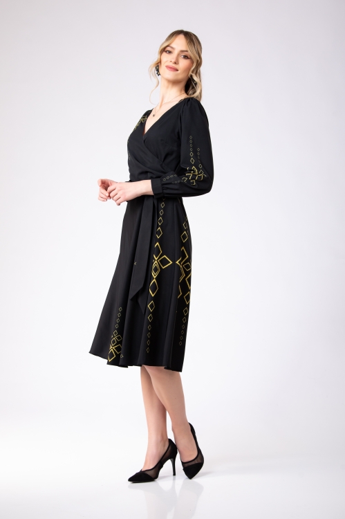 Rochie neagra eleganta cu maneca lunga imprimata Infinit - Img 2