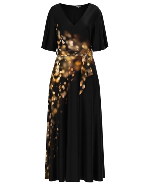 Rochie neagra lunga eleganta de seara imprimata cu model Sclipiri CMD2027 - Img 1