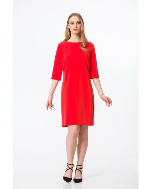 Rochie office rosu corai cu maneca 3/4 M125RS - Img 1