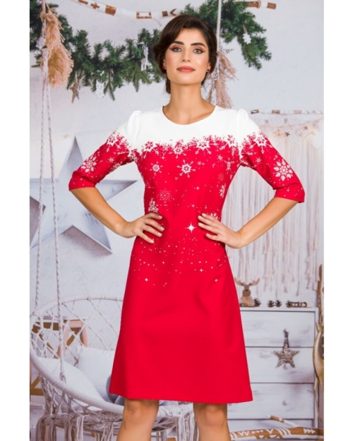 Rochie rosie casual imprimata Fulgi de zapada CMD1495 - Img 4