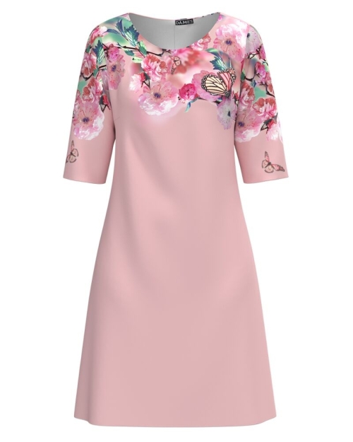 Rochie roz casual imprimata Flori de primavara CMD2092