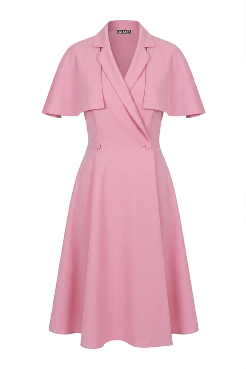 Rochie roz cu pelerina detasabila si bust petrecut