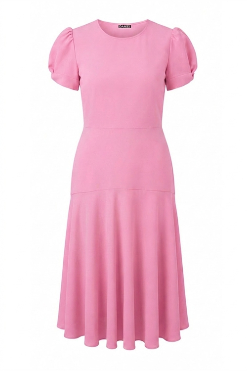 Rochie roz din vascoza premium cu volan la terminatie