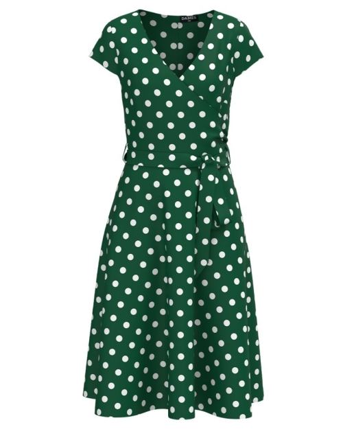 Rochie verde de vara cu maneca scurta imprimata cu model Buline