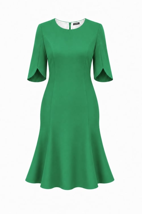 Rochie verde in clini cu maneca asimetrica