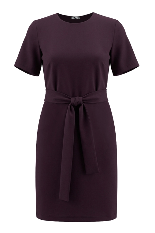 Rochie violet de vara cu maneca scurta si cordon in talie