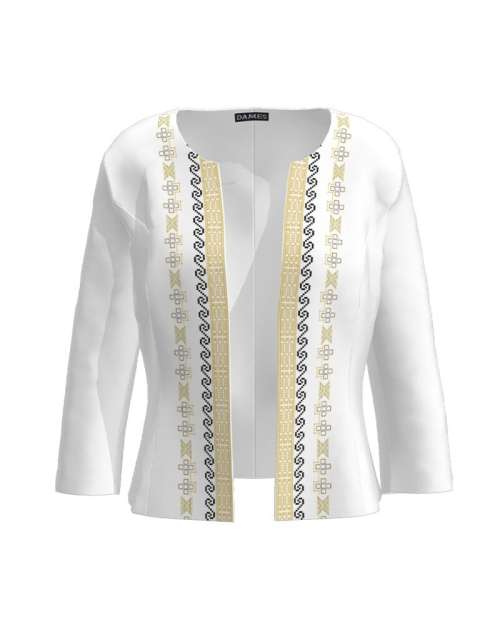 Sacou alb cambrat cu imprimeu traditional CMD872 - Img 1