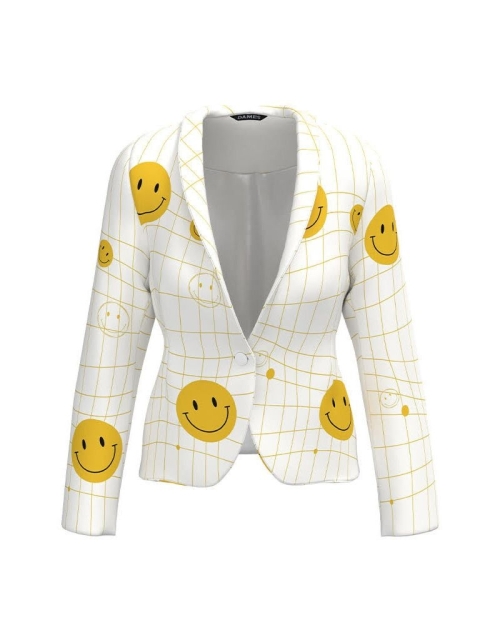 Sacou alb cambrat imprimat cu model Emoji CMD3196