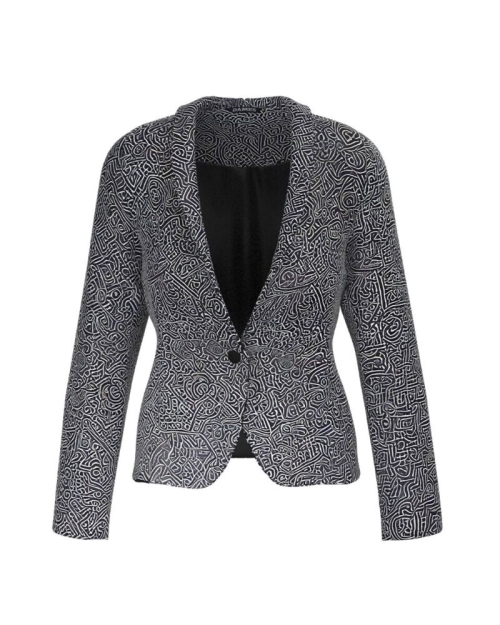 Sacou alb negru cambrat imprimat cu model abstract CMD3696