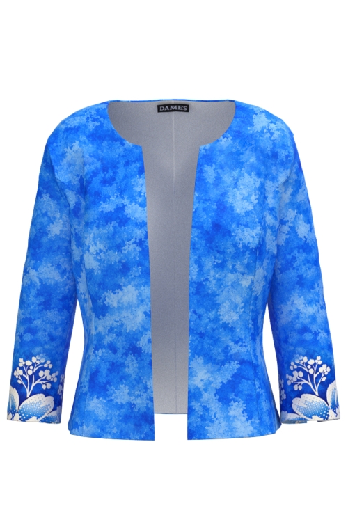Sacou albastru cambrat imprimat floral