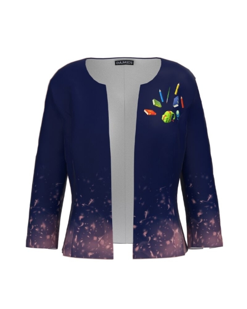 Sacou bleumarin cambrat imprimat cu model Back to school CMD3002 - Img 1