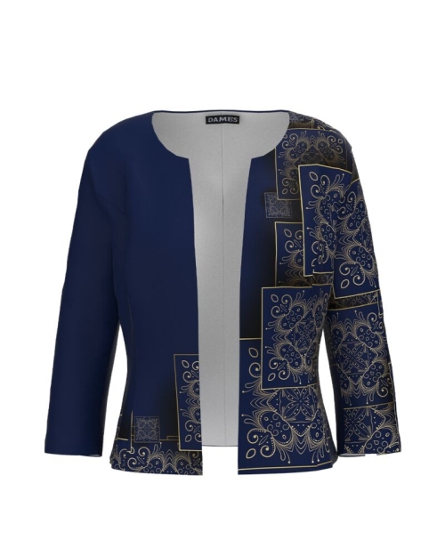 Sacou bleumarin cambrat imprimat cu model floral CMD3024