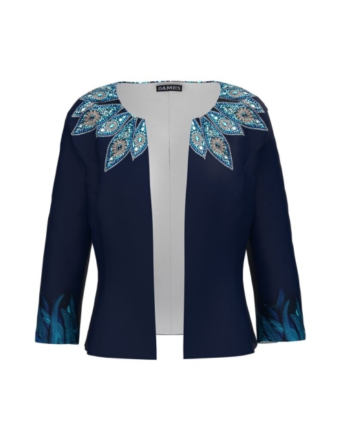 Sacou bleumarin cambrat imprimat cu model floral CMD3876