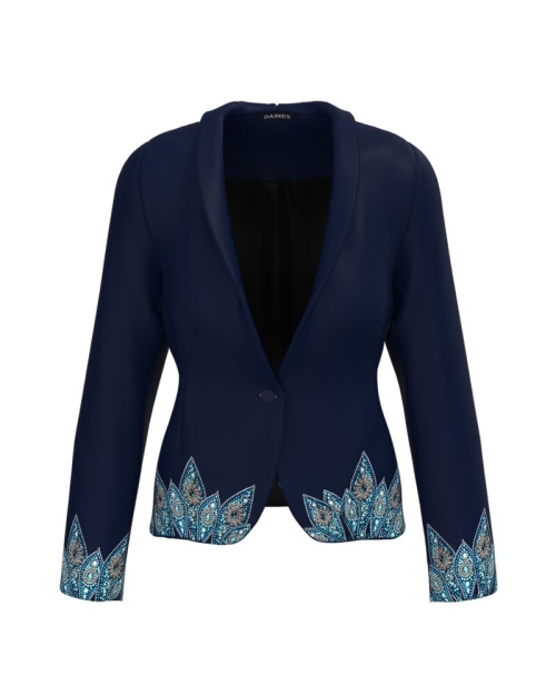 Sacou bleumarin cambrat imprimat cu model floral CMD4105 - Img 1