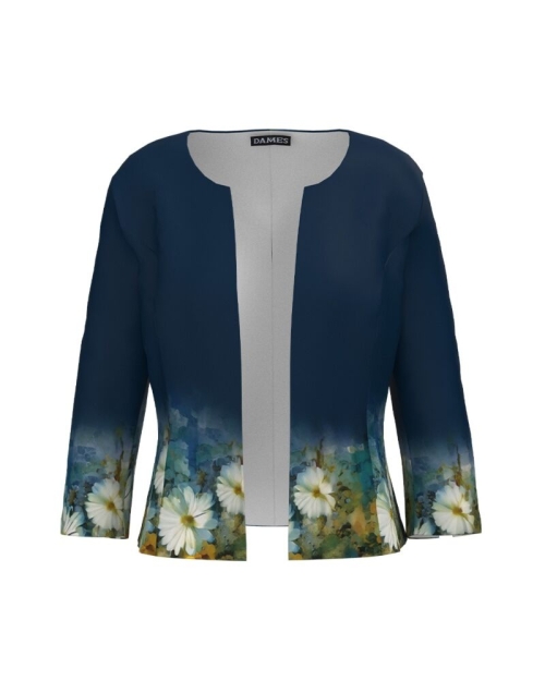 Sacou bleumarin cambrat imprimat cu model floral