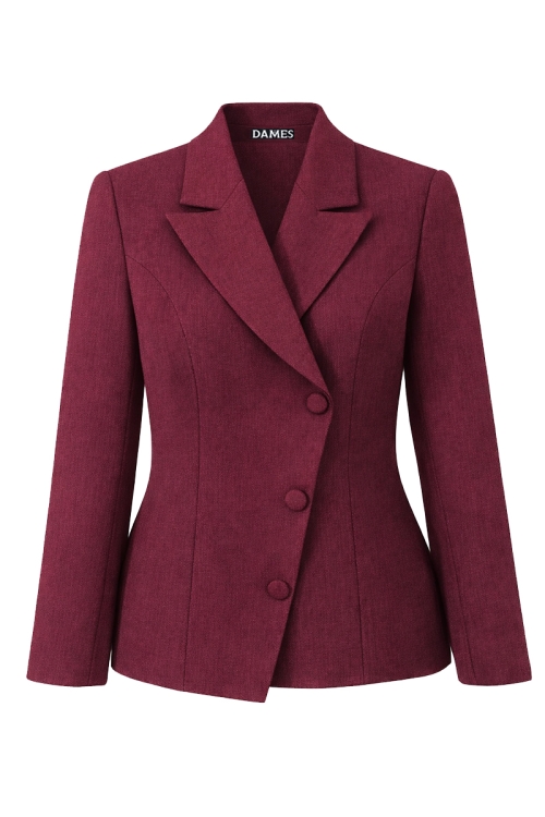 Sacou bordo din stofa fina Valeria cu design asimetric