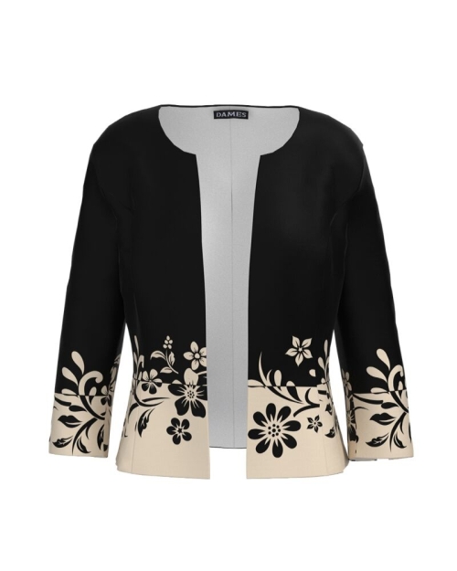 Sacou cambrat in doua culori cu imprimeu floral CMD2564