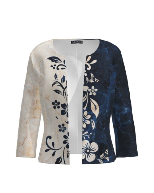 Sacou cambrat in doua culori cu imprimeu floral CMD2669