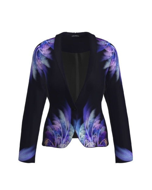Sacou casual negru imprimat cu model multicolor CMD2554