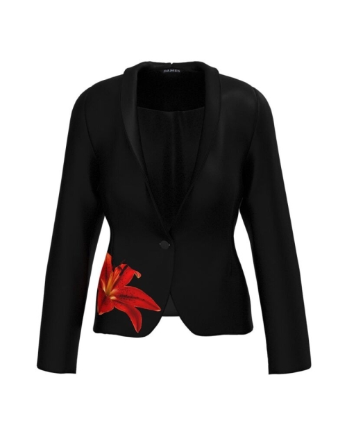 Sacou casual negru imprimat Floral