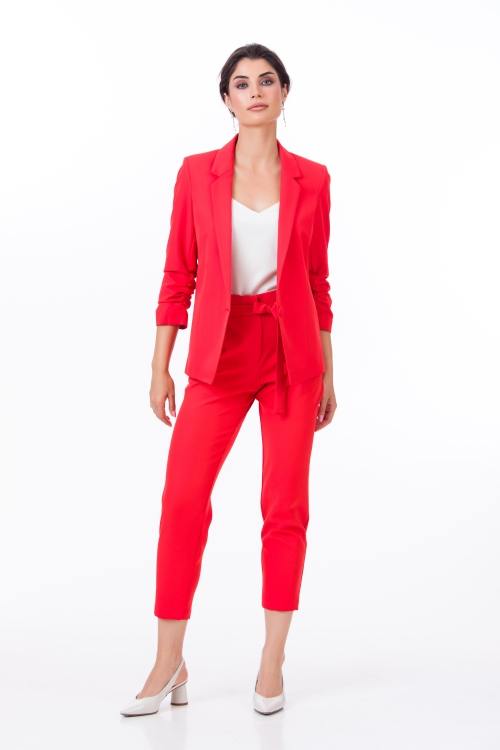 Sacou casual rosu cu maneca incretita SS24 - Img 3
