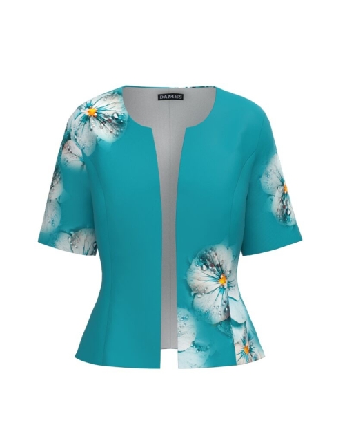 Sacou de vara cu maneca scurta turcoaz imprimat cu model floral CMD2748
