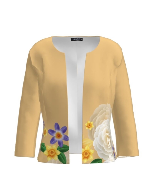 Sacou galben cambrat imprimat cu model Floral CMD2289