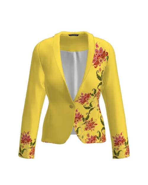 Sacou galben cambrat imprimat cu model floral CMD2534