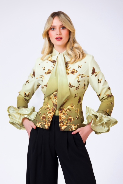 Sacou in degrade cambrat imprimat fluturi SS24 - Img 1