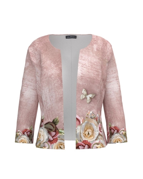 Sacou in nuante de roz cambrat imprimat cu model floral CMD3783