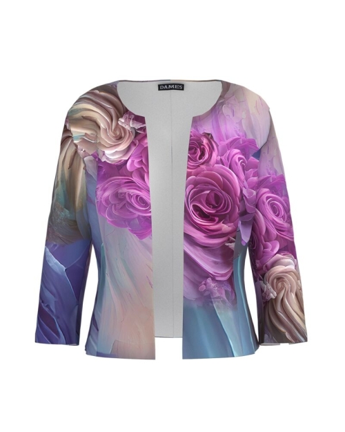 Sacou multicolor cambrat imprimat cu model floral CMD4189