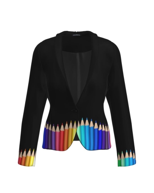 Sacou negru cambrat imprimat Creioane colorate CMD4599