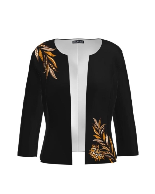 Sacou negru cambrat imprimat cu model floral CMD1350