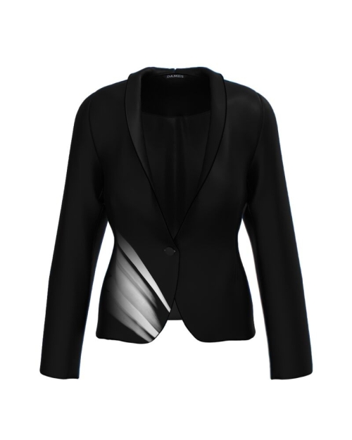 Sacou negru cambrat imprimat cu model grafic CMD3992