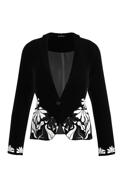 Sacou negru cambrat imprimat floral in contrast