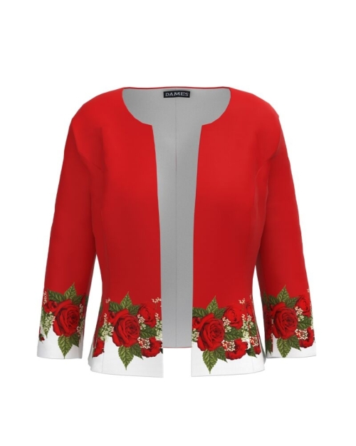 Sacou rosu cambrat imprimat cu model floral CMD3297