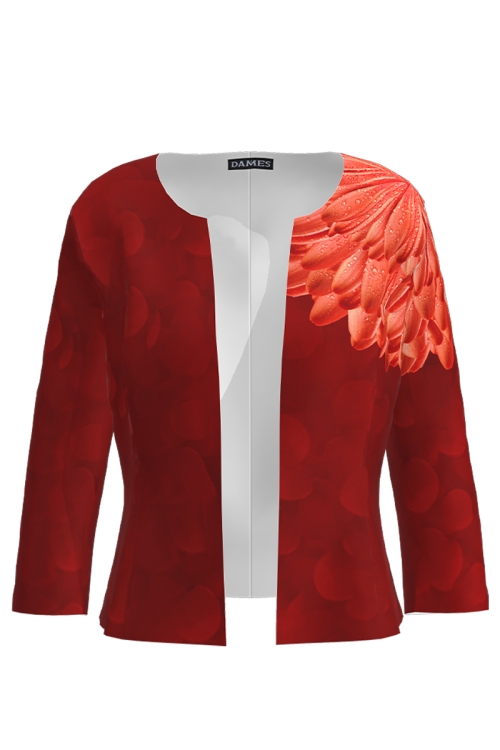 Sacou rosu cambrat imprimat floral