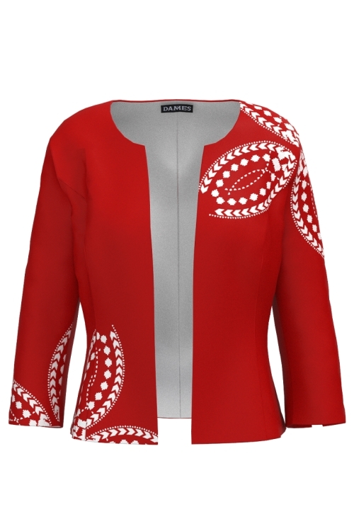 Sacou rosu cambrat imprimat traditional