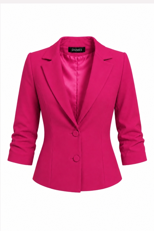 Sacou roz trandafiriu elegant cu maneca incretita