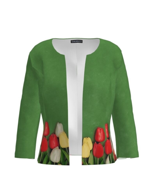 Sacou verde cambrat imprimat cu model floral Lalele CMD2259