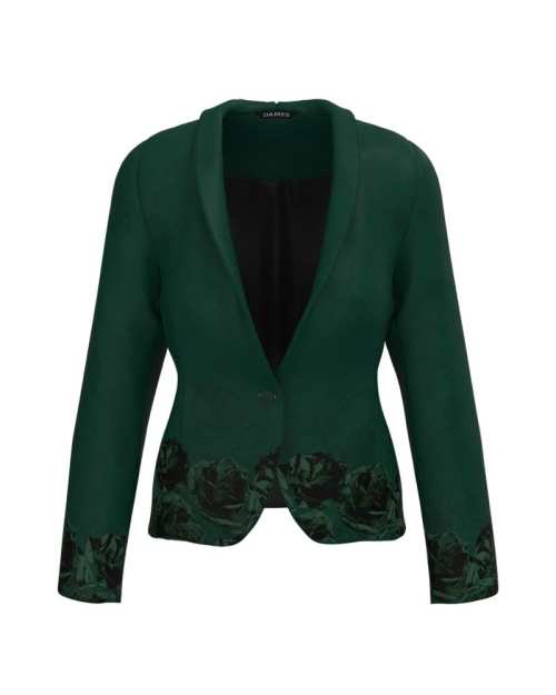 Sacou verde cambrat imprimat cu model trandafiri CMD4094