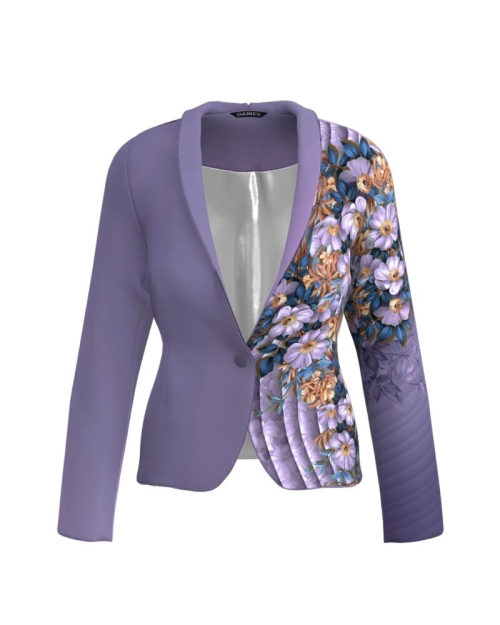 Sacou violet cambrat imprimat cu model floral CMD3555 - Img 1