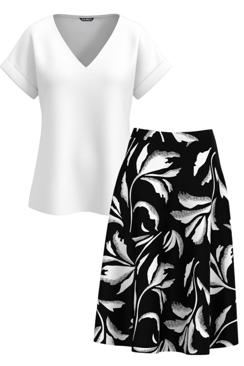 Set dama bluza maneca raglan din vascoza si fusta clos midi