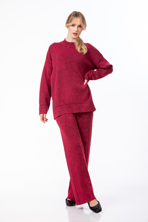 Set dama bordo cu pantaloni drepti si bluza lejera - Img 2