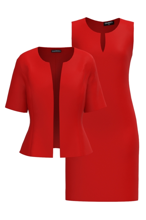Set dama cu rochie si sacou rosu