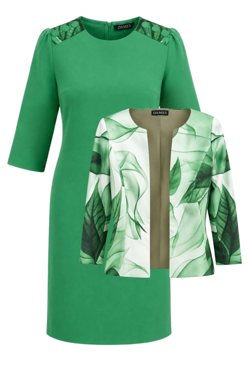 Set dama Gradina Verde sacou si rochie verde cu detalii decorative pe umeri